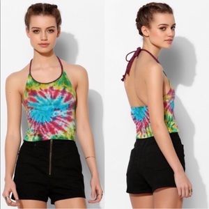 UO Ecoté Tie-Dye Braided Halter Crop Top